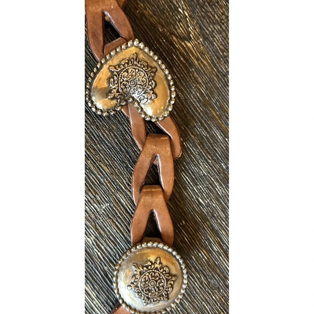 Vintage 90s Braided Leather Hip Waist Belt M Distressed‎ Heart Western Cowgirl